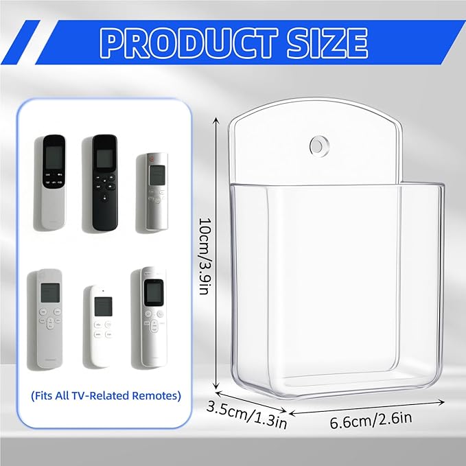 Leinuosen 12 Pcs Remote Control Holder Wall Mount Self Adhesive TV Controller Holder Transparent TV Remote Organizer Wall Pen Organizer for Home Office School Storage Accessories