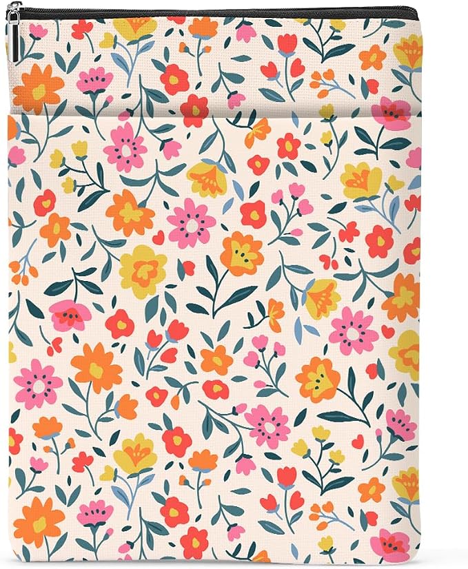 jeilink Book Sleeve Book Protector Book Pouch Book Lovers Gifts Bookish Gifts Book Cover with Zipper for Hardcover Paperback Washable Wildfloral Printed Gift Bag for Women Teacher Birthday, BookCover