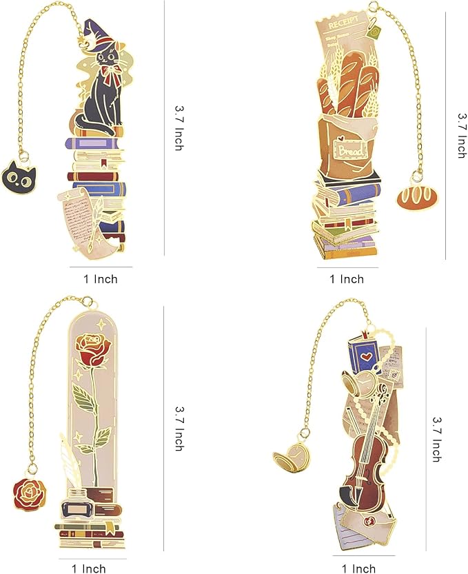 4 PCS Vintage Metal Bookmark, Hand-Drawn Book Marks for Reading Women, Book Lovers Gifts for Teachers Writer