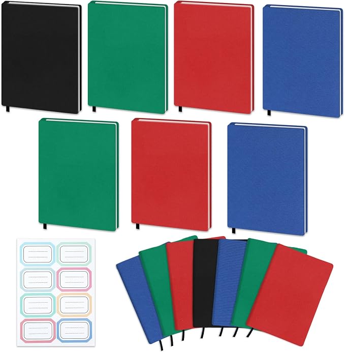 QOUBAI Jumbo Stretchable Book Cover 7PCS Reusable Fabric Book Cover with Label 9x11in Black Blue Green Red Protective Sleeve Hardcover Book Textbook Cover for School Fit Most Book Size Up to 10x12.5in
