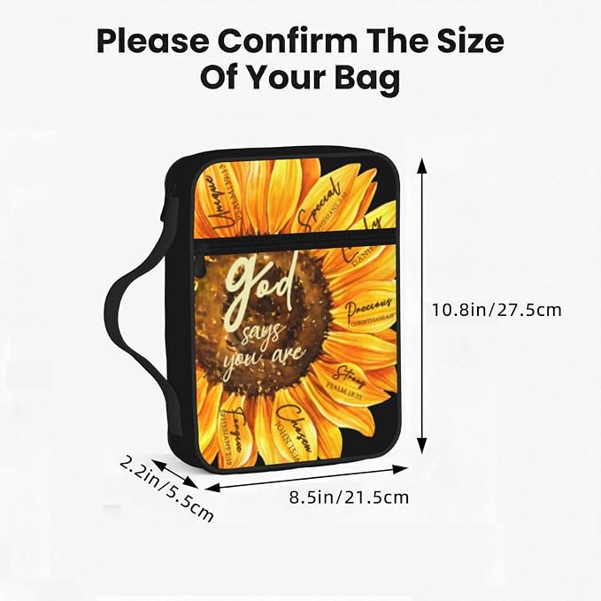 God Says Sunflower Christian Religious Bible Verse Scripture Prayer Bible Cover Case Carrying Book Protector Case Bible Study Supplies Accessories Holder Case Christian Gift for Women Men