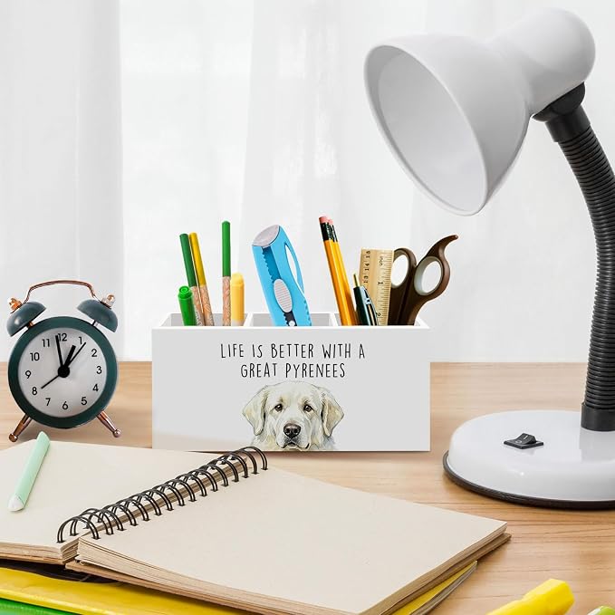 Great Pyrenees Dog Gifts Pen Pencil Holder for Desk, Funny Dogs Gift Office Desk Accessories, Life Is Better with a Great Pyrenees Pen Holders Organizer for Women Bathroom Decor