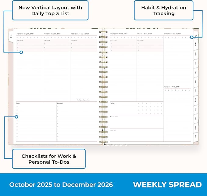 Blue Sky 15 Month 2026 Weekly and Monthly Planner Calendar, October 2025 - December 2026, 8.5" x 11", Laminated Cover, Durable Twin Wire Binding, Laminated Tabs, Storage Pocket, Includes Stickers, Coronado