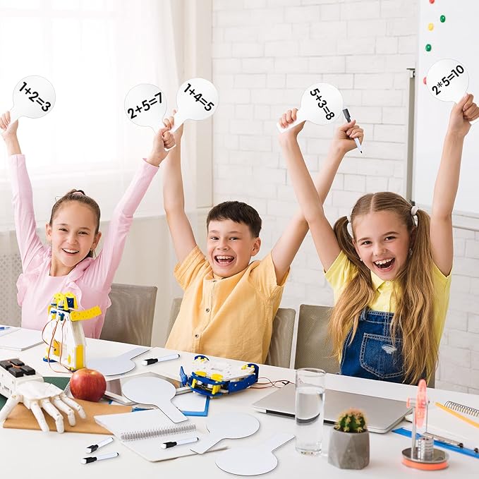 25 Sets 5x9 Inch Answer Dry Erase Paddles and 25 Black Marker Set Handheld Small Dry Erase Board Double Sided Auction Paddles Handheld Whiteboard for Classroom Voting Answering Auction Bidding