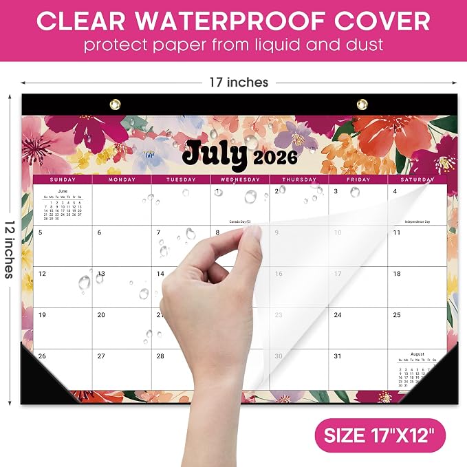 Desk Calendar 2026-2027, 18-Month Calendar Runs from July 2026 to December 2027, Large 17" x 12" Monthly Desktop & Wall Calendar for Home & Office - Vivid Bloom