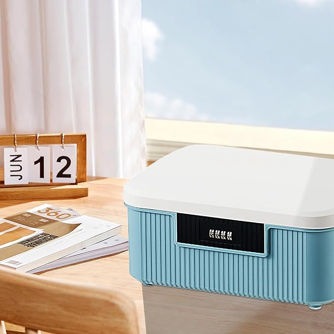 AnRui ﻿2.3 Gallon Lockable Storage Box Container Bin, Portable Plastic Safe Box with Lock Usable As Item Organizer, Art Craft Or Office File Storage (White&Blue)