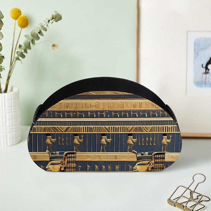 Egyptian Pharaonic Frescoes Remote Control Holder PU Leather Remote Caddy TV Remote Storage Box with 5 Compartments Pencil Storage Box Makeup Brush Holder Office Supplies