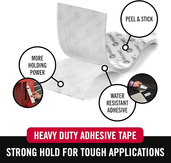 VELCRO Brand Industrial Strength Fasteners | Stick-On Adhesive | Professional Grade Heavy Duty Strength Holds up to 10 lbs on Smooth Surfaces-| Indoor Outdoor Use-| 15ft x 2in Tape,White,(Pack of 12)