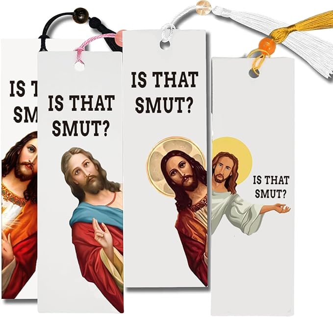 Bookmark Inscribed with Hilarious Text and Tassels for Book Lovers,Peeking Jesus is that Smut?Funny Bookmarks for Adults Humor(Black)
