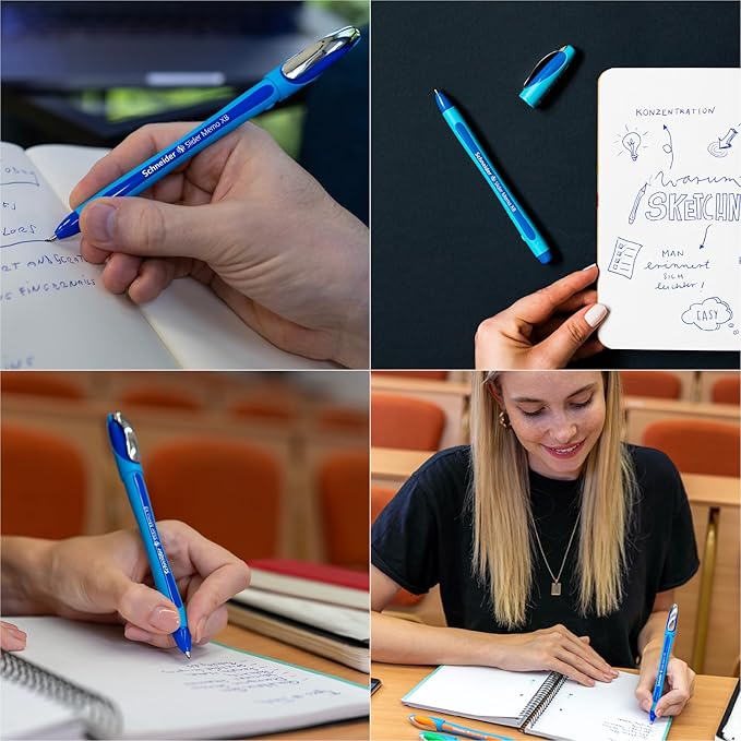 Schneider Slider Memo XB (Extra Broad) Ballpoint Pen, 1.4 mm, Light Blue Barrel, Blue Ink, Box of 10 Pens (150203)