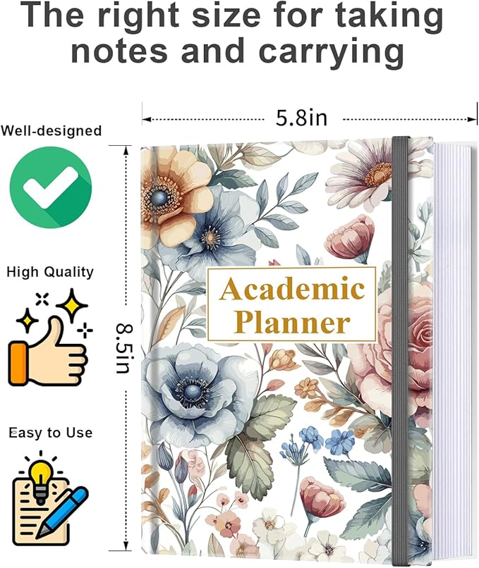 Academic Planner for 2026-2027 or Anytime – 5.8" x 8.5" Undated Weekly Student Planner For Homeschool, High School, College & Nursing Students, 200 Pages, Colorful Large Flower