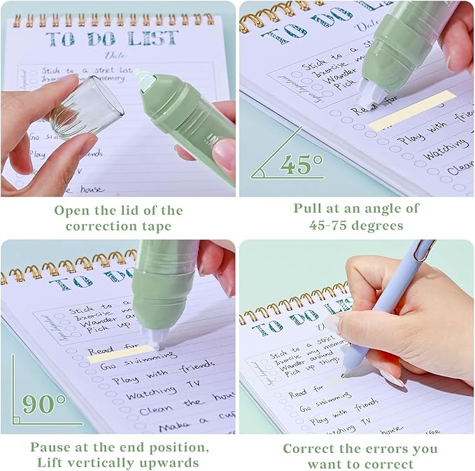 Temiary 4 Pcs White Correction Tapes, Beige Core Smooth Pull Out for Writing, Aesthetic Cream Correction Tape Gradient Set, Quick Dry Applicator for Students School Office Supplies (Green)