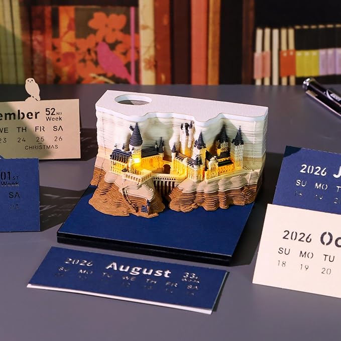 3D Calendar 2026 with Memo Pad Notepad, Timepiece 2026 Planner, Tear-Away 3D Artsy Pads, Creative Perpetual Organizer, Ideal New Year Gift for Office & Home (With Weekly Calendar & Light-Buttery Not Included)
