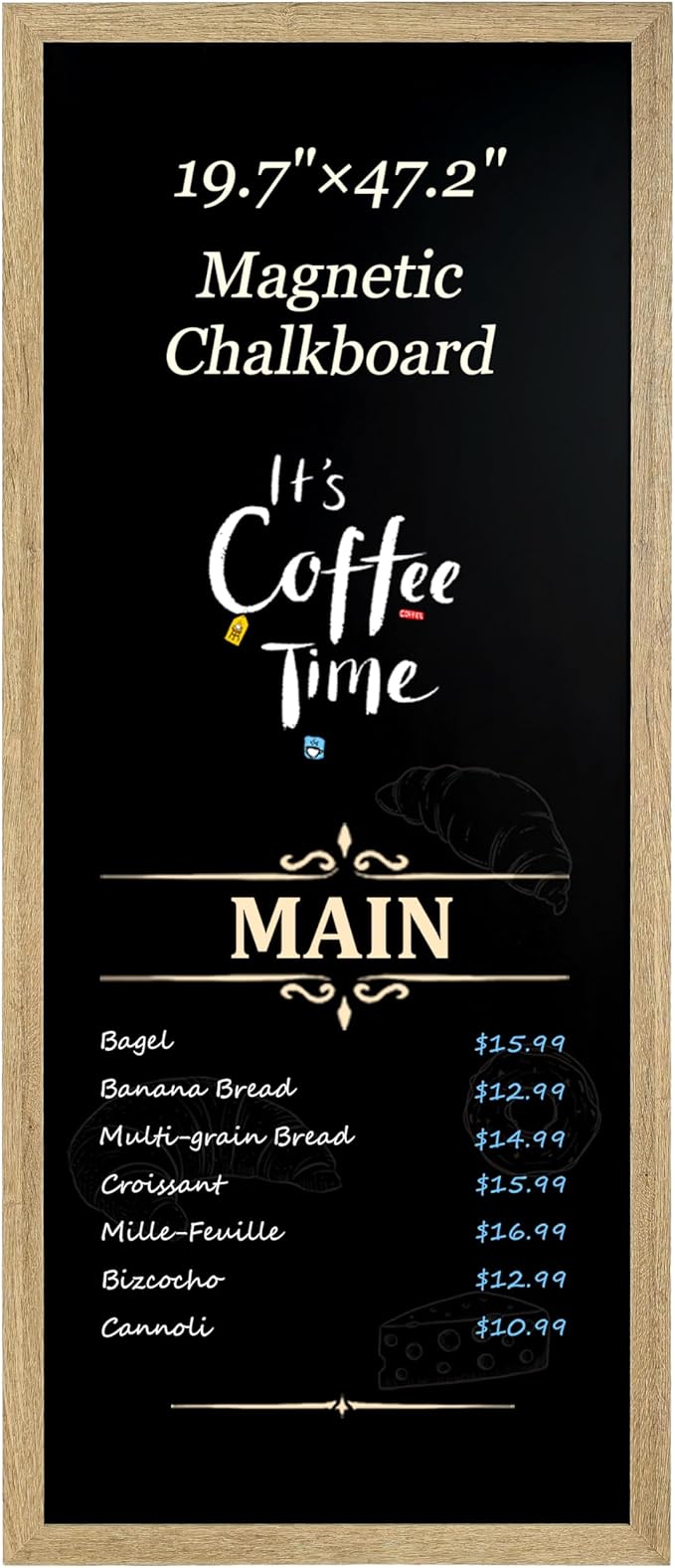 Magnetic Chalkboard for Wall, Long Chalk Board, Wall Hanging Menu for Restaurant, Food Truck, Kitchen, Chalk Board for Kitchen, Bar & Home Decor 19.7" x 47.2"(RB-50120)