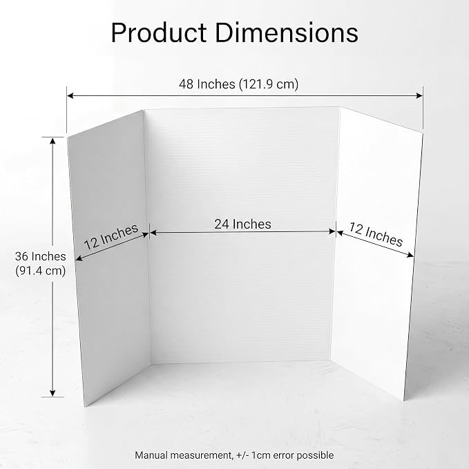 Tri-Fold Presentation Boards 48 x 36 Inches White Corrugated Display Boards 3 Pack Single Wall for School Projects Science Fairs Office Presentations