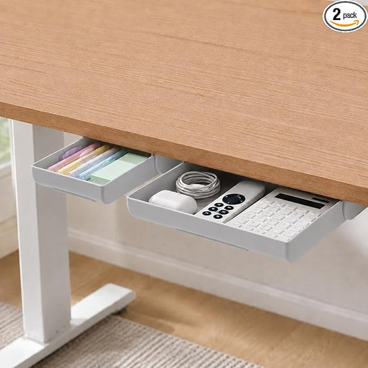 Desk Drawer Attachment, 2 Pack Pencil Organizer, Hidden Desk Organizer, Under Desk Organizer Adhesive, Pen Holder, Desk Accessories & Workspace Organizers, Pen Drawers, Drawer Tray Storage Desktop
