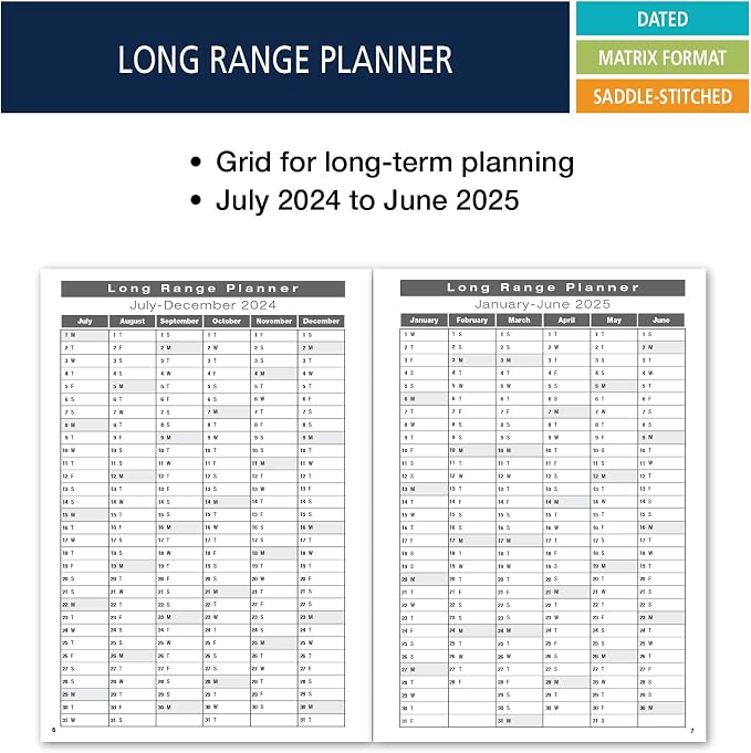Elan Publishing Company Academic Calendar - 13 Months (July 2024 - July 2025) 7" X 10" Saddle-Stitched Dated for 2024-2025 Academic Year (Blue)