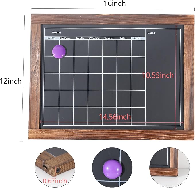 KOOLDE Chalkboard Calendar Magnetic Board Monthly Planning Board for Kitchen Wall, Reusable Planner Chart for Family Blackboard Calendar for Record Daily Tasks List 12'' x 16''