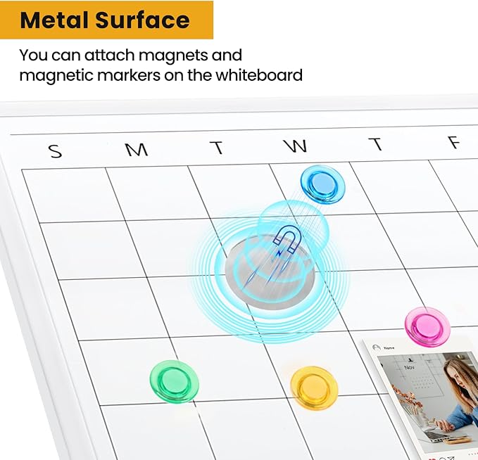 Monthly Whiteboard Calendar for Wall, Small 16" x 12" Dry Erase Board with Plastic Frame, Hanging Dry Erase Calendar for Kitchen Planner, Memo, Office