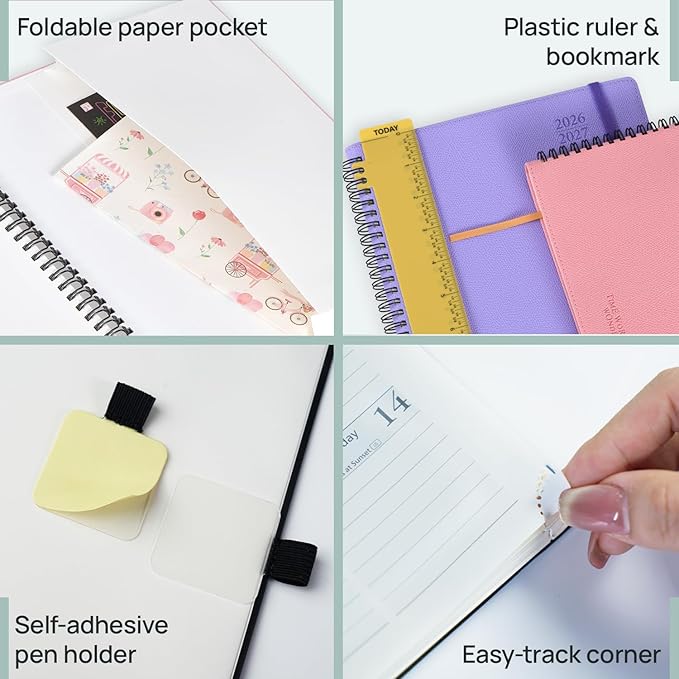 POPRUN 2026-2027 Academic Small Weekly Planner, 4" x 6.25" Pocket Calendar for purse, Horizontal Daily Calendar from July 2026 to June 2027, Softcover Appionment Book with Monthly Tabs, Spiral Bound, Inner-Pocket - Lavender
