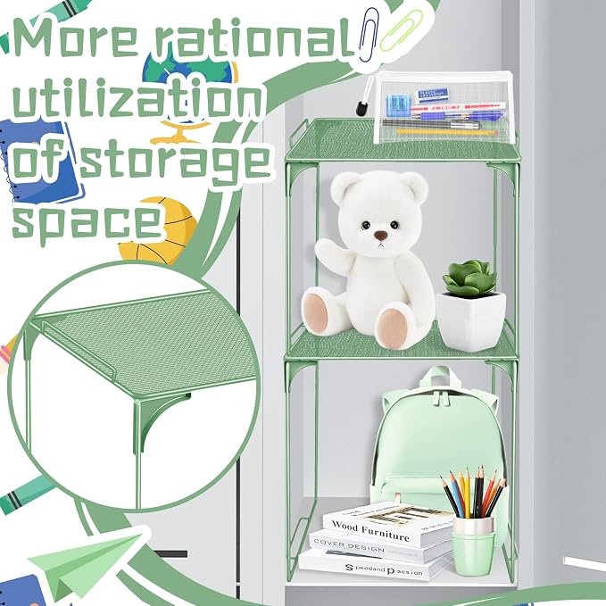 Demonwer Locker Organizer Shelf Cyan Stackable Extra Locker Shelf Storage Cabinet Accessories for Back to School Office Home Gym Supplies