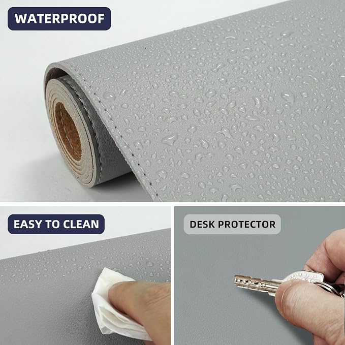 AFIING Cork Desk Mat 47" x 23.6", Dual-Sided Natural Cork & PU Leather Desk Pad, Non-Slip Waterproof Large Mouse Pad for Office, Home & Gaming (Light Grey)