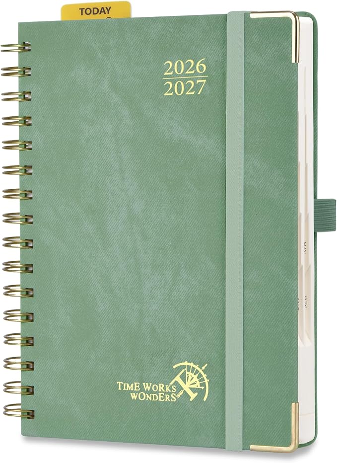 POPRUN Daily Planner 2026-2027 One Page Per Day (6" x 8.5"), 12 Months Hourly Appointment Book (July 26-June 27) Academic Planner Calendar Book with Inner Pocket, Spiral Hardcover - Midnight Green