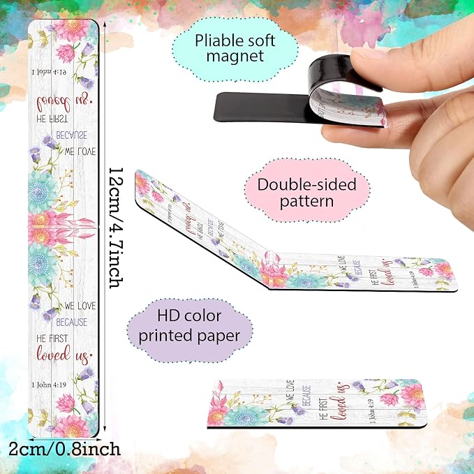 Chinco 30 Pcs Magnetic Christian Bookmarks - Bible Verse Inspirational Scripture Page Clips, Religious Prayer Bookmarks for Women, Kids, Teachers, Church Supplies & School Gifts(Flower)