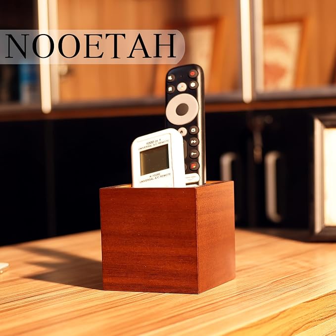 Remote Control Holder, Wooden TV Remote Holder for Table, Remote Organizer Caddy for Home Decor, Remote Box for Nightstand, Brown, 1 Slot - 3.5 Inch