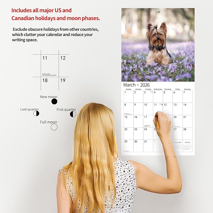 2026 Wall Calendar,Calendar 2026, July 2025 - December 2026, Wall Calendar Yorkshire Terrier Puppies, 12" x 24" Opened,Full Page Months Thick & Sturdy Paper for Calendar Organizing & Planning