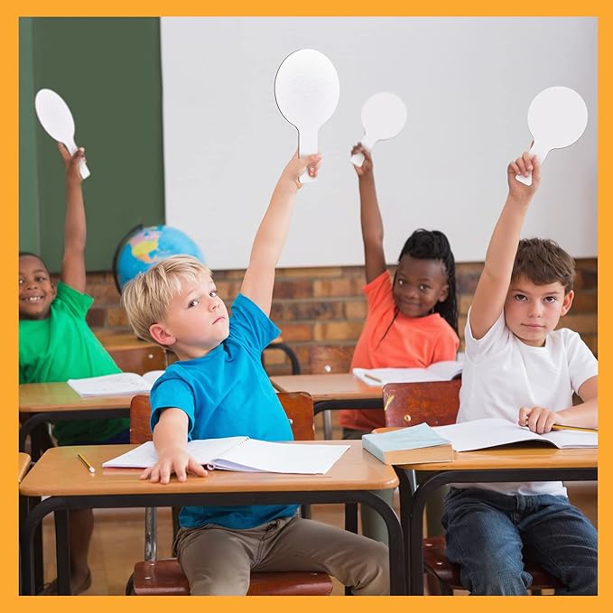 Gueevin 36 Pcs Dry Erase Paddles for Classroom, Double Sided Handheld White Boards, 5 x 9 Inches Small Round Flip Answer Boards for Students Classroom Quick Response Bidding Voting Games