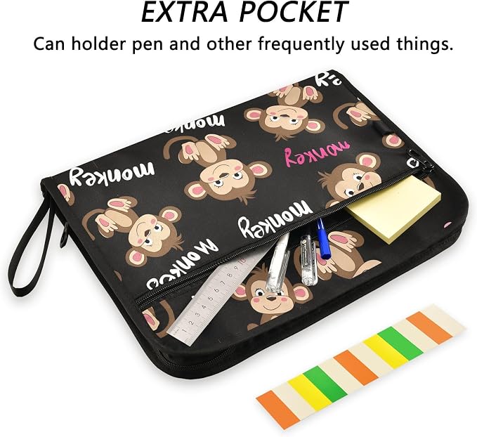 ALAZA Monkey Black Cartoon 13 Pocket Expanding File Folder with Labels, Accordion File Folder File Organizer Letter A4 Paper for Office School Student