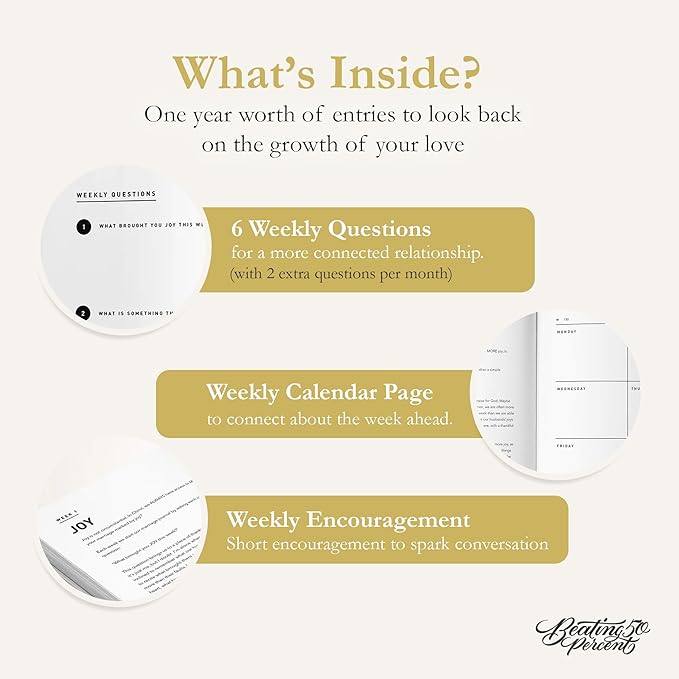 The Marriage Journal - Couples Journal with 52-Week Devotionals & Guided Prompts to Strengthen Communication, Emotional Intimacy & Faith - Gift for Engaged & Married Couples
