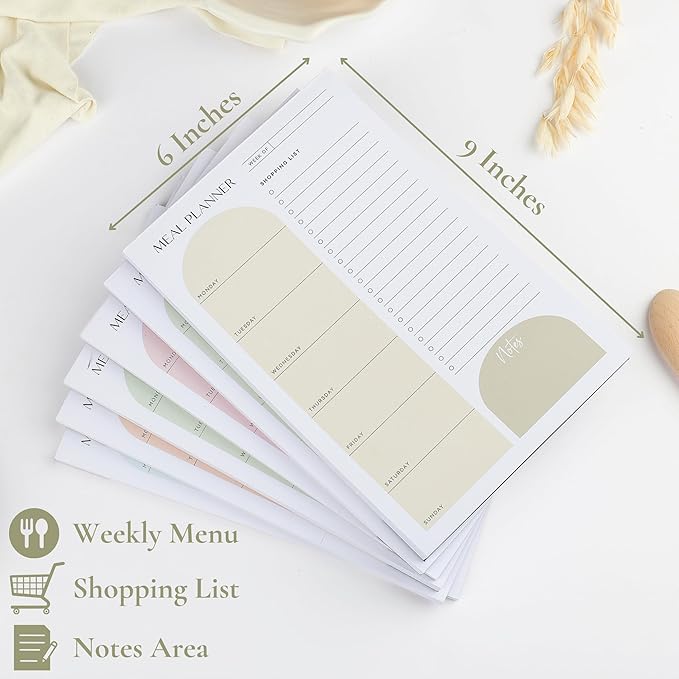 Magnetic Meal Planner 6x9 Inch Weekly Planning Notepad, 52 Sheets with Perforated Grocery List - The Ultimate Fridge Menu Organizer