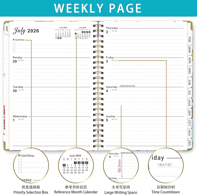 2026-2027Academic Planner, Weekly and Monthly Planning Book，Calendar Planner July 2026 - June 2027, Hardcover Teacher Student Planning Agenda book with Tabs, A5 (6.3" x 8.4"), School Organizer for Student Teacher(Cute kittens)