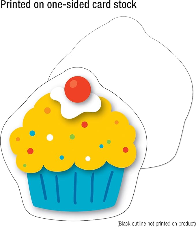 Carson Dellosa 36-Piece Cupcake Decorations, Colorful Cardstock Dessert Cutouts for Party, Name Tags, Happy Birthday Bulletin Board, and Classroom Decor
