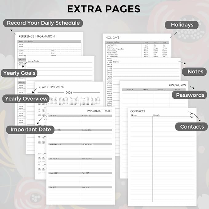 SKYDUE Appointment Book 2026-2027, Academic Hourly Planner from July 2026 - June 2027, 8.5" x 11" Weekly & Monthly Schedule Planner with 15-Minute Interval- Perfect for Daily Planning Black Flower