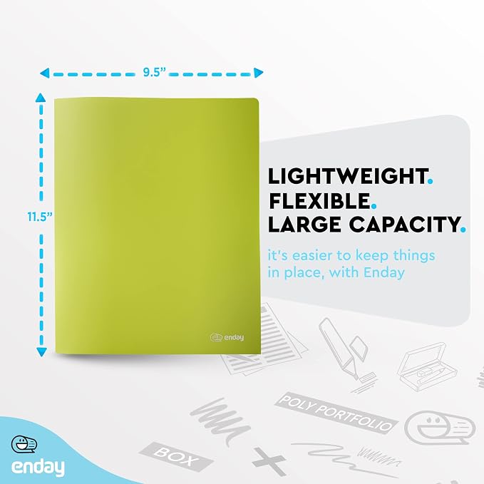 Folders with 2 Pockets Green, Colored Plastic File School Folder Letter Size, Heavy Duty Poly Portfolio Folder with Two-Pockets, Also Available in Purple, Blue, Red, Pink, and Grey, 1 Pc - By Enday