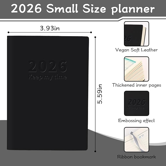 Planner 2026 Weekly and Monthly Planners for Purse 5.5" x 3.9"Cute Small Daily Academic Calendar 320page Hardcover Planning Agenda Book Academic Planner Vegan Leather Softcover, Goal Tracker Organizer Planning for Daily Schedule School Office Schedule ...