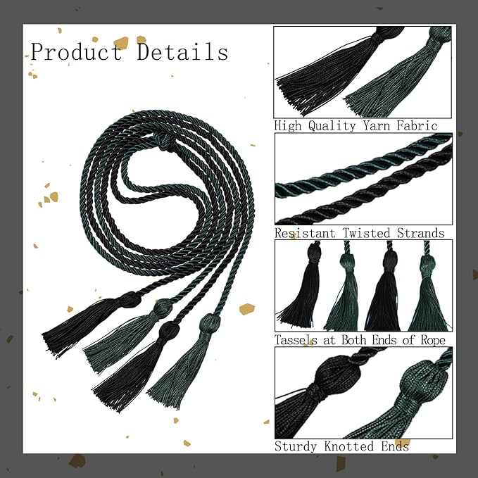 Graduation Double Honor Cords with Tassels Braided Academic Ropes for High School College Ceremony 68 Inch (Black+Forest Green)
