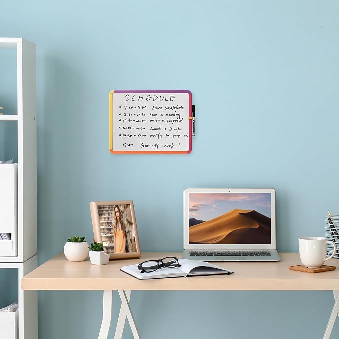 Mr. Pen- Dry Erase Board, 14” x 11” with a Black Dry Erase Marker, Colorful Frame, Small Mini White Board for Students, Fridge, Wall, Locker, Includes Double Sided Tapes