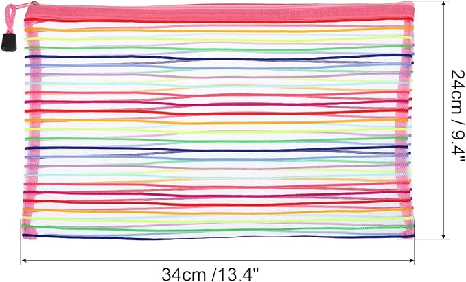 PATIKIL Mesh Cosmetic Bags, 12 Pack Nylon A4 Size Pen Pencil Case Document Toiletry Cosmetic Makeup Zipper Travel Pouch Organizer for Office, Pink
