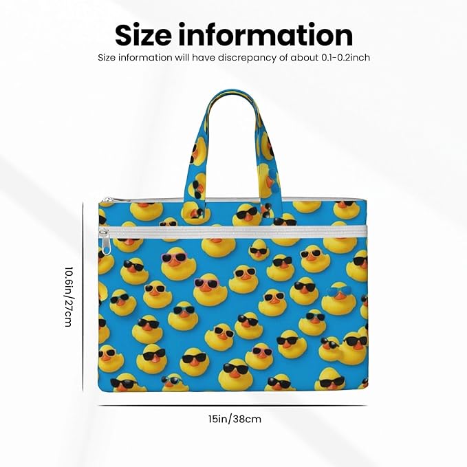 Waterproof Canvas Document Bag Cute Rubber Yellow Ducks with Sunglasses, Zippered File Briefcase with Handle for Office Meetings and Travel