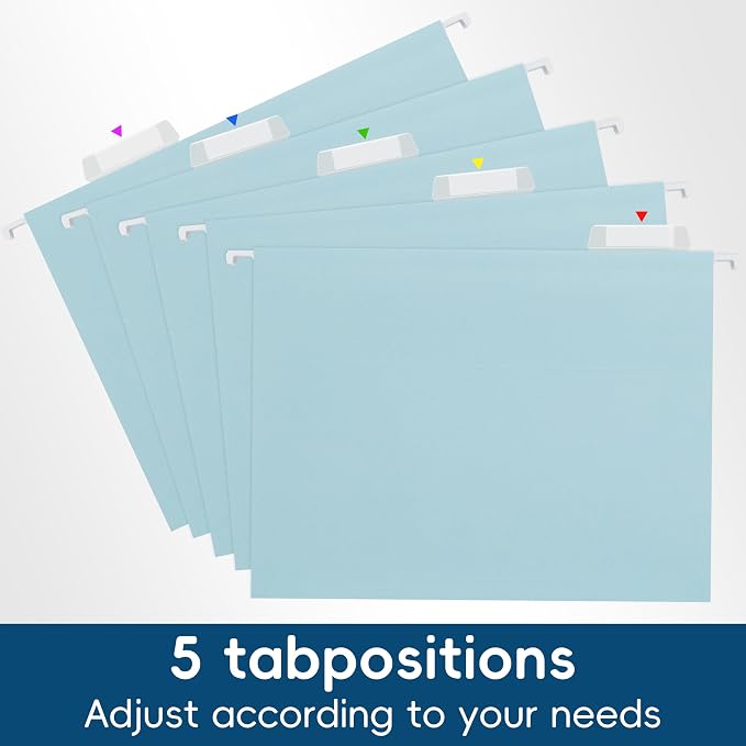 Light Blue Hanging File Folders,25 Pack Letter Size File Folders with 1/5-cut Tabs,Office Essentials for Filing Cabinet & Desk Storage