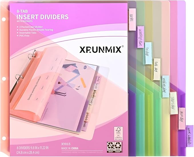 8-Tab Binder Dividers, Index Pockets for 3 Ring Binders, 8 Pastel Colors, US Letter Size (1)