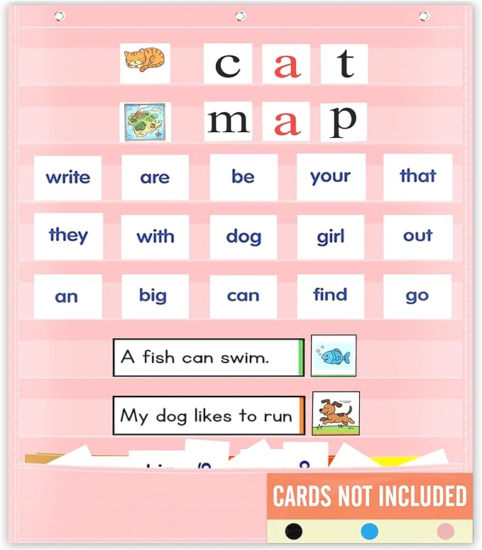 Pocket Chart for Classroom - 7+1 Pink Pocket Chart for Alphabet Learning Word Wall Calendar Daily Schedule Sentence Strips Sticker Display, Teacher Supplies for Preschool Elementary & Home