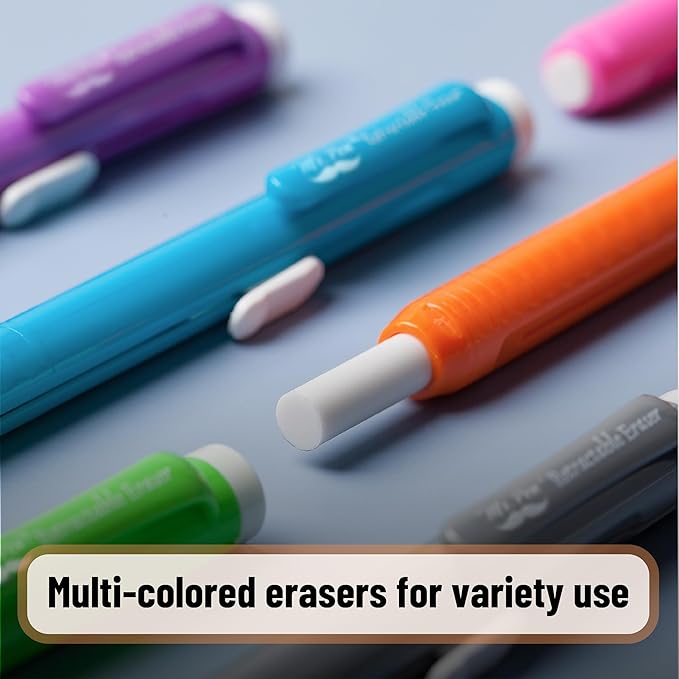 Mr. Pen- Retractable Mechanical Eraser Pens, 6 Pack, Vibrant Colors, Latex-Free Precision Pencil Erasers for Artists, Students, Drawing, Sketching & Drafting
