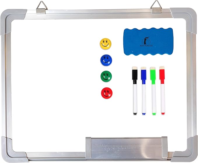 Whiteboard Set - 15 x 12 in Dry Erase Board with 1 Magnetic Dry Eraser, 4 Dry Wipe Markers and 4 Magnets - Small White Board Wall Hanging Marker Board for Home and Office (15x12)