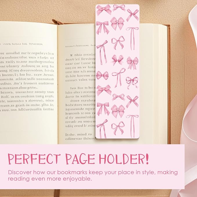 Coquettte Bows Paper Bookmarks for Women - 24 Pcs Pink Bow Cherry Paper Bookmarks for Girl, Cute Panda Cowboy Hat Bookmarks Creative Gift for Girlfriend Student Teacher Book Lover