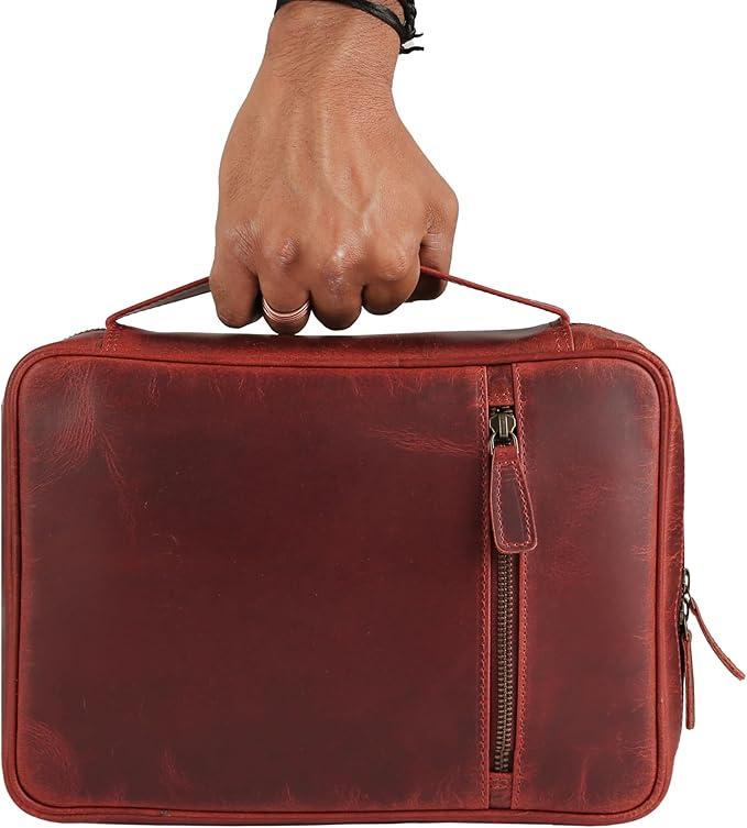 Leather Bible Cover for Men & Women – Zippered Bible Case with Handle, Note & Pen Organizer – Fits Large Study Bible – 11.5x8.5 Inch (Red)